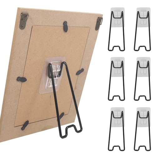Nirxxiy 6 Pcs Picture Frame Stand, Table top easel, Stainless Steel Picture Holder Stand with Self-Adhesive for 5.9 to 10.2 inch Picture Frame Easel (Black, 5.12“ x 2.17”)