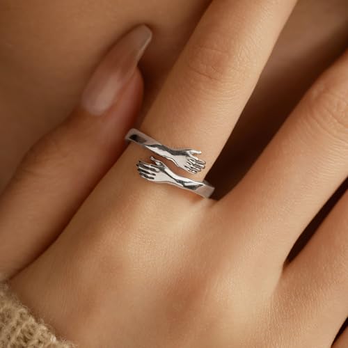 LOVECOM S925 Sterling Silver Hug Rings for Women Teen Girls Mother Daughter - color: Always love you DAD, size: US Size 7
