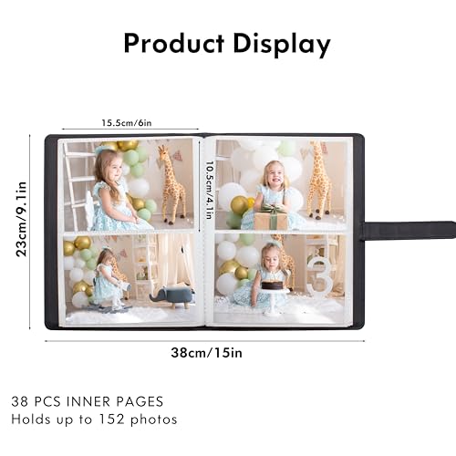 Photo Albums 4x6 Pictures – 152 Pockets Vegan Leather Cover Memory Album Book, Suitable for Family Wedding Boys Girls and Babies Storage (Black) - color: Black
