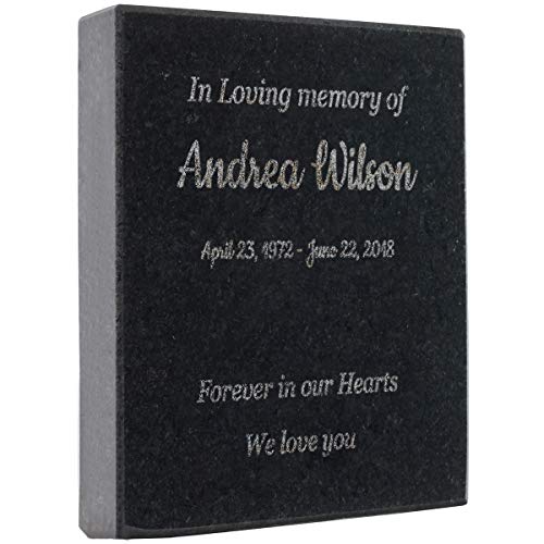 PlaqueMaker Customizable in Loving Memory Granite Garden Stone (4 x 4X .4") | Laser Engraved, Indoor & Outdoor Use, Personalized Text, Black Granite, Memorial Plaque - size: 4 x 4 x 0.4"
