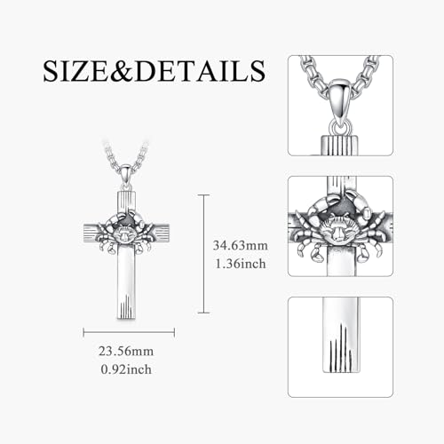 PROESS Cross Necklace for Women Men Sterling Silver Rose/Sunflower Cross Pendant Religious Jewelry Christmas Birthday Mothers' Day Gifts - color: 01-03-Cancer