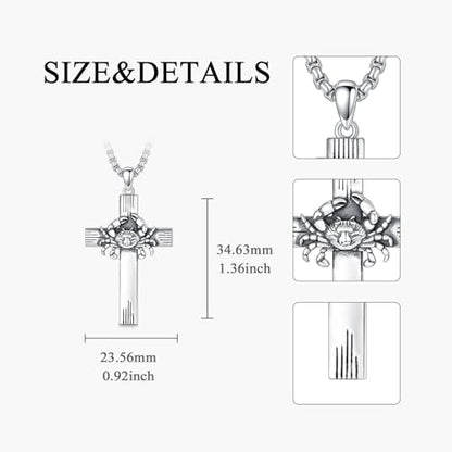 PROESS Cross Necklace for Women Men Sterling Silver Rose/Sunflower Cross Pendant Religious Jewelry Christmas Birthday Mothers' Day Gifts - color: 01-03-Cancer