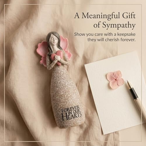 The Bridge Collection Forever in Our Hearts Angel Figurine - Thoughtful Remembrance Gift Featuring Angel Holding Heart - Touching Memorial Accent for Home Or Memorial Display
