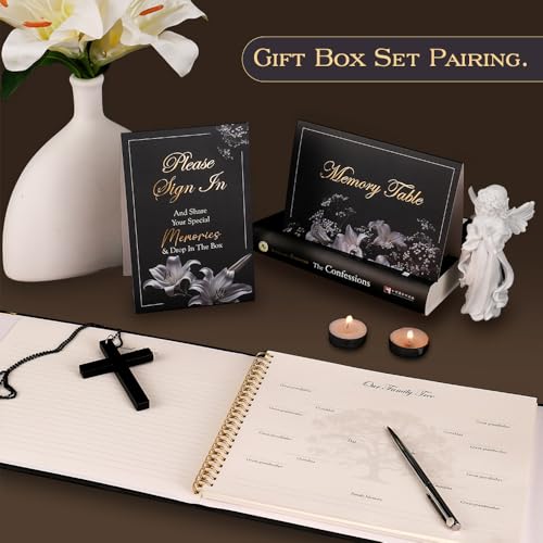molekaus Funeral Guest Book for Memorial Service 108pages | Celebration of Life Guest Book Set for Funeral Sign in 8.5X10.7in,50 Cards, Table Signs, a Card Box, and a Silver Pen - color: Black