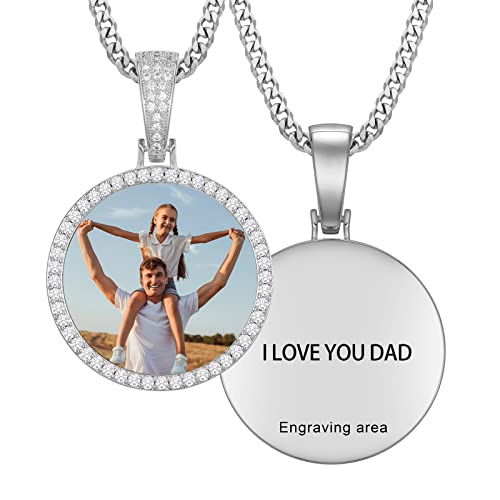 YIMERAIRE Customized Picture Necklace Personalized Circle Chain - color: 00171 Text necklace with Silver Cuban chain