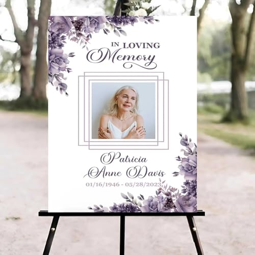 Purple Floral Celebration of Life Welcome Sign, Funeral Welcome Sign, in Loving Memory Sign, Celebration of Life Funeral Sign, Celebration of Life Sign, Memorial Sign with Photo #Tf22 - color: Version #17