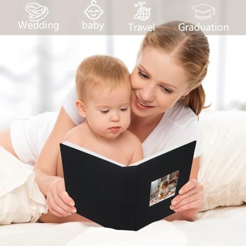Artmag Mini Photo Album 4x6 50 Pockets 2 Pack, Linen Cover with Front Window Album Each Holds 52 Vertical Photos for Family Wedding Baby Children (Black) - color: Black, size: 50 Pockets/2PKS