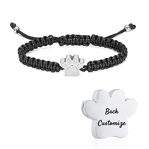 constantlife Cremation Bracelet for Pets Ashes - Dog Paw Pendant Bangle Stainless Steel Memorial Urn Jewelry - color: Customize
