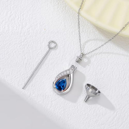 Teardrop Urn Necklace for Ashes Birthstone Keepsake Pendant Cremation Jewelry for Ashes Memorial Jewelry Gifts for Loss of a Loved One for Women - style: Dec-Blue Topaz
