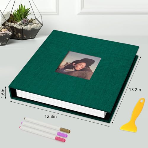 Zesthouse 18 In Photo Album Self Adhesive with Picture Display Window, 3-Ring Scrapbook Albums 60 Pages Holds 10x12 8x10 5x7 4x6 Photos, DIY Photo Book Ideal Gift for Family Wedding Baby - color: Dark Green, size: 13.2"x12.8"/White 60 Pages