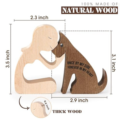 SENSUNIQ Dog Memorial Gifts, Handcrafted Wooden Carving Men and Pet Figura, Once by My Side Forever in My Heart, Sympathy Keepsake for Loss of Pet (Woman with Dog) - color: Woman With Dog