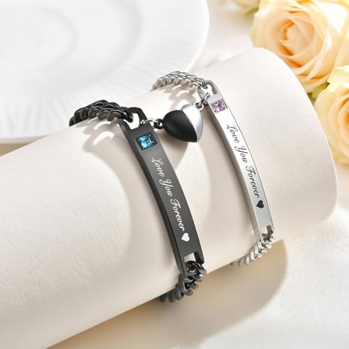 MEALGUET Matching Couple Bracelets for Men Women : His Hers Stainless Steel Cuban Link Chain Bracelets Set for Boyfriend Girlfriend Husband Wife, Romantic Gifts for Valentines Birthday Anniversary - style: Love you forever