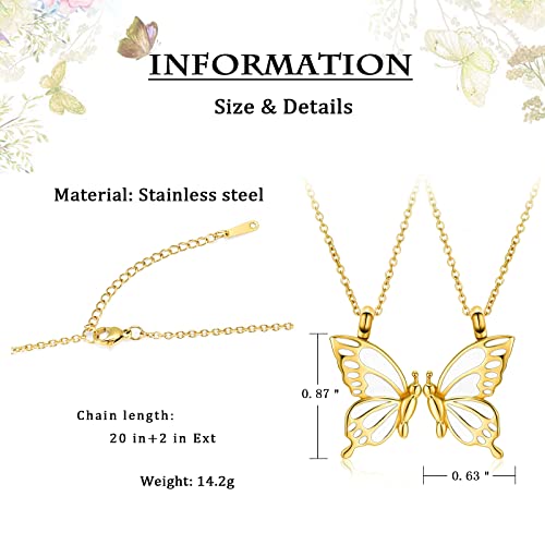 constantlife 2 Pack Butterfly Urn Necklaces for Ashes for Women Girls Stainless Steel Pendants Cremation Keepsake Jewelry Mother Daughter Sister Friendship Memorial Gifts - color: Golden