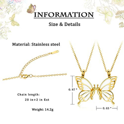 constantlife 2 Pack Butterfly Urn Necklaces for Ashes for Women Girls Stainless Steel Pendants Cremation Keepsake Jewelry Mother Daughter Sister Friendship Memorial Gifts - color: Golden