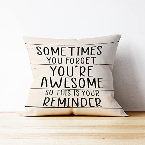 Mancheng-zi Inspirational Pillow Covers 18x18, Sometimes You Forget You're Awesome Gifts for Women & Men, Encouragement & Motivational Gifts for Teenage Girls