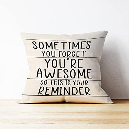 Mancheng-zi Inspirational Pillow Covers 18x18, Sometimes You Forget You're Awesome Gifts for Women & Men, Encouragement & Motivational Gifts for Teenage Girls