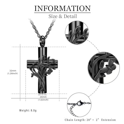 shajwo Tree of Life Cross Urn Necklace for Ashes - color: Black
