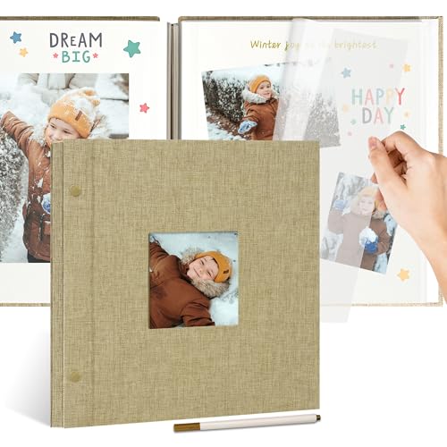 Linen Self Adhesive Photo Album 10x10 40 Pages Khaki | Window cover, Small Scrapbook album, 2x3 4x6 5x7 photos, Family photos, Everyday memories - color: Khaki, size: 40 Pages (20 Sheets), 10 x 10 Inch
