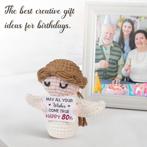 80th Birthday Gifts for Women Men, 1946 80th Birthday Decorations, Happy 80 Year Old Gifts for Family Friends - Handmade Positive Angel Crochet Doll - style: 80th Birthday Gifts