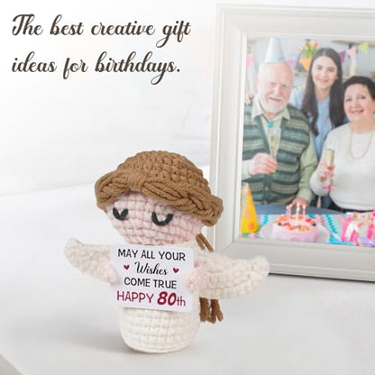 80th Birthday Gifts for Women Men, 1946 80th Birthday Decorations, Happy 80 Year Old Gifts for Family Friends - Handmade Positive Angel Crochet Doll - style: 80th Birthday Gifts
