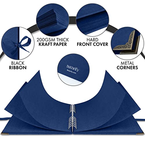 Bstorify Square Scrapbook Photo Albums 8 x 8 Inch Blue Hardcover with Ribbon Closure - Ideal for Scrapbooking, Art & Craft Projects | Hardcover with Thick Kraft Paper, Ideal for Your Scrapbooking Albums, Art & Craft Projects (Blue, 8 x 8 Inch) - color: Bl