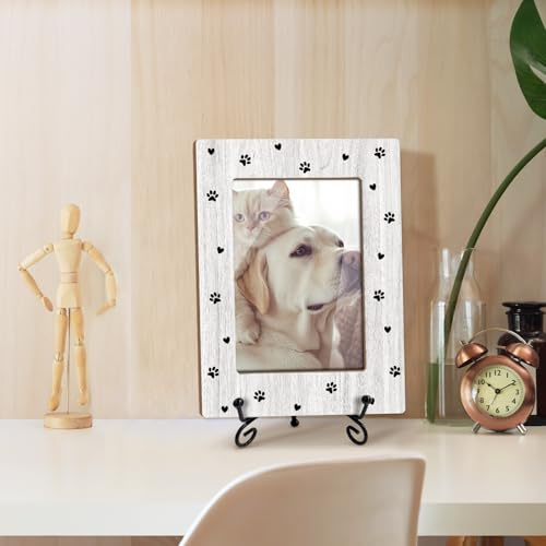 Utaqer Cat Picture Frame, Kitten Paws, Picture Gifts For Women Wife Friend, Wooden Picture Frame For Holiday Birthday Thanksgiving, 4X6 Photo Frame With Stand -25 - style: Paw prints