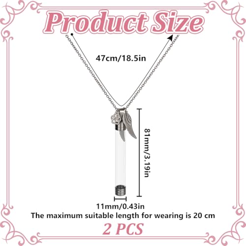 2pcs Pet Whisker Memorial Necklace Clear Plastic Tube Bottle Pendant with Paw Print and Wings Charms Iron Chain Jewelry Urn Ashes Memorial Pendant Keepsake for Cat Whiskers Pet or Human