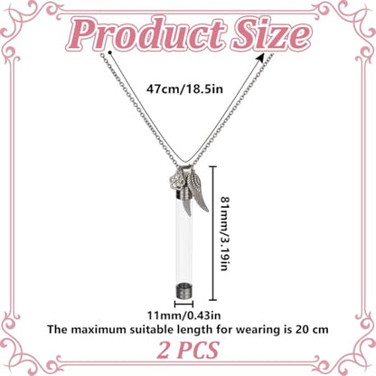 2pcs Pet Whisker Memorial Necklace Clear Plastic Tube Bottle Pendant with Paw Print and Wings Charms Iron Chain Jewelry Urn Ashes Memorial Pendant Keepsake for Cat Whiskers Pet or Human