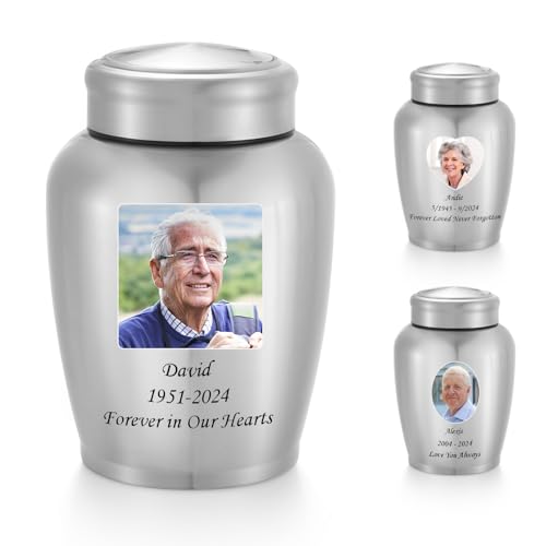 SOITIS Phoro Customized Large Urns for Adult Male Female-Decorative Urns, Stainless Steel Funeral Keepsake for Ashes Remains Cremation Urn for Human Ashes for Women Man - color: Silver-butterfly-custom