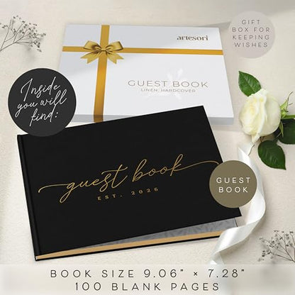 Personalized 2026 Wedding Guest Book for Reception — Black Guestbook to Sign in, Elegant Baby Shower Guest Book for Party & Birthday — Photo & Polaroid Guest Book for Wedding & Bridal Shower | Custom Hardcover, Gold-Foiled Guestbook 9.06" х 7.28" to Sign