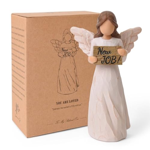 New Job Gifts for Women, Angel Figurines Holding New Job Sign | Farewell Goodbye Gift for Coworkers, Congratulations Gift, Office Desk Decorative Keepsake, Sculpted Hand-Painted Statue - style: New Job Gifts