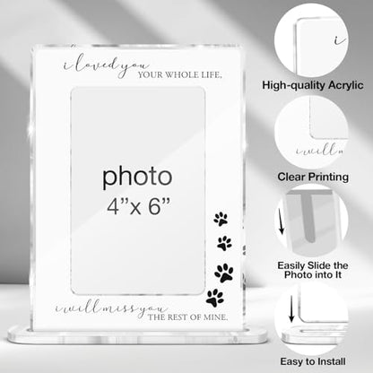 Memorial Pet Loss Picture Frame, Sympathy Bereavement Gifts for Loss of Cat Dog, in Memory of Pet Dog Cat Acrylic Picture Frames 4 x 6 Inch Photo - color: Bereavement Loss Pet