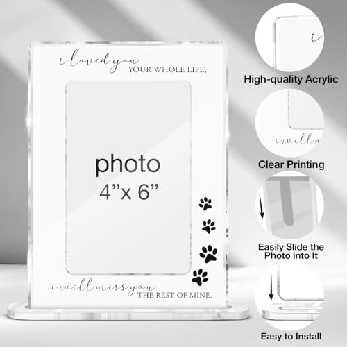 Memorial Pet Loss Picture Frame, Sympathy Bereavement Gifts for Loss of Cat Dog, in Memory of Pet Dog Cat Acrylic Picture Frames 4 x 6 Inch Photo - color: Bereavement Loss Pet