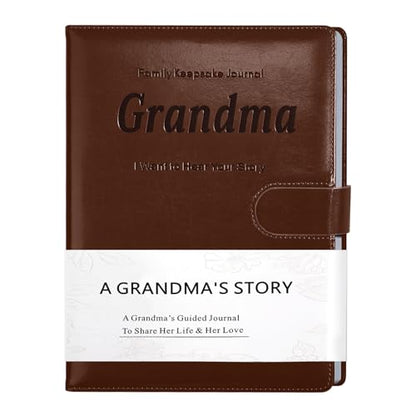 Artmag Grandma's Life Story Journal with 250+ Prompt Questions, Family Keepsake Book Leather Cover for Grandma to Share Her Memories for Birthday Mother's Day Christmas (Brown) - style: Grandma's Life Story Journal （Brown）
