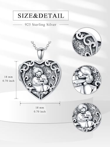 Personalized Heart Locket Necklace That Holds Pictures 925 Sterling Silver Custom Photo Lockets Necklaces Jewelry Gifts for Family Women Lover - color: Grandmother and granddaughter, style: Locket Only
