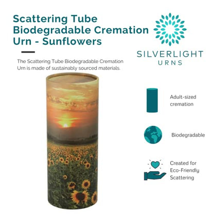 Sunflowers Scattering Tube, Biodegradable Cremation Urn for Ashes, Adult Sized Cremation Urn, 12.5 Inches High - color: Sunflowers, size: Large