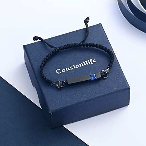 constantlife Birthstone Crystal Cube Urn Bracelet for Ashes Braided Rope Adjustable Bangle Cremation Memorial Jewelry Loved Ones Funeral Keepsake Gift for Women Men - color: Black-Blue