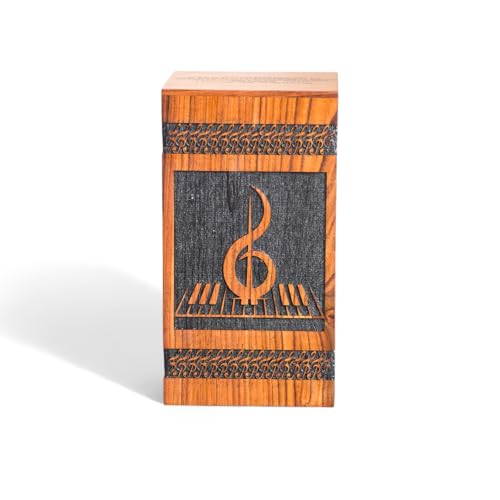 AA GLOBEL WOOD AND CRAFTS Elegant Vintage Music Design Wooden Cremation Urn for Human Ashes Adult Size (Keepshake) - size: Keepshake