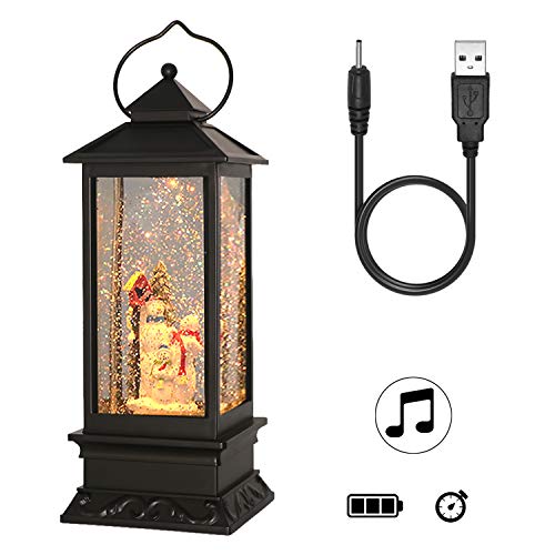 Snowmen Christmas Musical Snow Globe Lantern with 6 Hour Timer | Battery Operated USB Powered, USB Included, Swirling water Glitters, Singing Snow Globe Lamp, Christmas Holiday Decor Gift - color: A-snowman