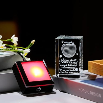 Teacher Appreciation Gifts for Women Men - 3D Crystal Engrave It takes a big heart with Base - Best Unique Christmas Retirement Thank You End of The Year Gifts for Teacher from Students - style: Teacher gifts-Big Heart