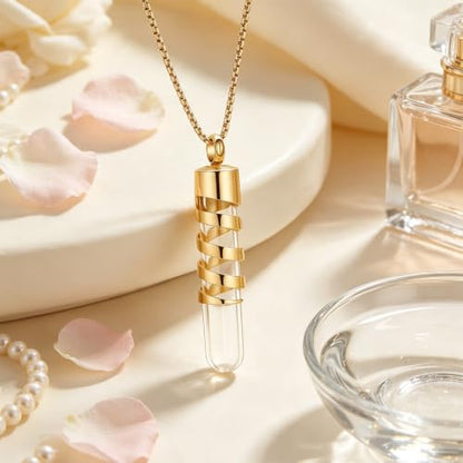Oinsi Clear Glass Tube Cremation Urn Jewelry Ashes Holder Necklace Keepsake Memorial Pendant Including Box/Fill Kits - color: Gold1