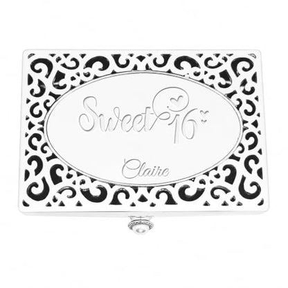 Cherished Moments Personalized Sweet 16 Filigree Rectangle Jewelry Box - color: Silver-Sweet 16