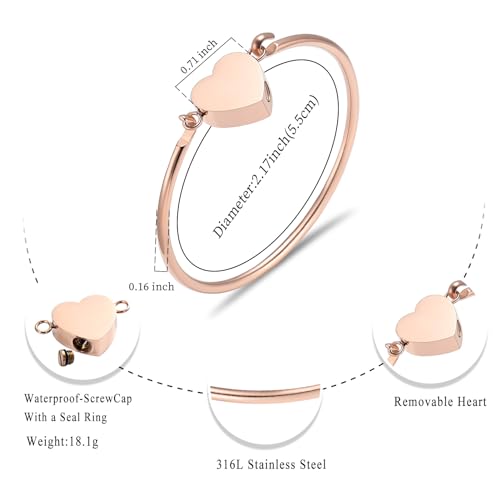 Oinsi Heart Urn Bracelet for Ashes, Cremation Jewelry Leather Bracelets for Men Women, Memorial Jewelry With Filling Kits - color: Rose Gold