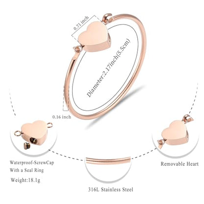 Oinsi Heart Urn Bracelet for Ashes, Cremation Jewelry Leather Bracelets for Men Women, Memorial Jewelry With Filling Kits - color: Rose Gold