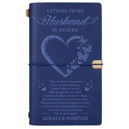 Vetbuosa Memorial Gifts for Loss of Husband, Letters to Husband in Heaven Leather Journal, Sympathy Remembrance Bereavement Condolence Gifts for Loss of Husband, A6 Blue Journal with 140 Pages - color: Blue-Husband