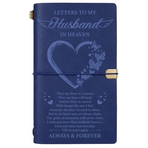 Vetbuosa Memorial Gifts for Loss of Husband, Letters to Husband in Heaven Leather Journal, Sympathy Remembrance Bereavement Condolence Gifts for Loss of Husband, A6 Blue Journal with 140 Pages - color: Blue-Husband