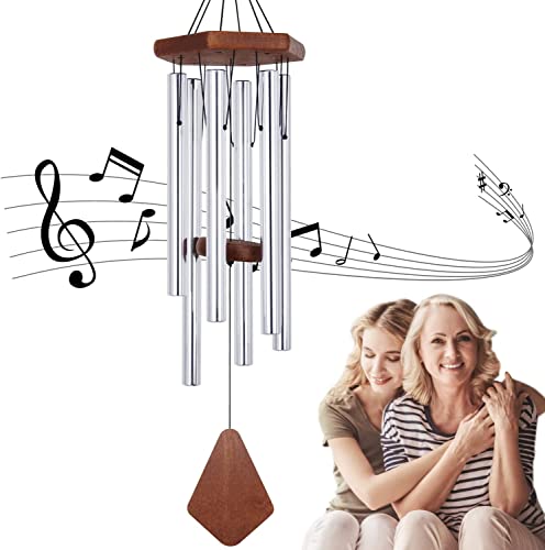 ASTARIN Memorial Wind Chimes for Outside, 30'' Deep Tone, Sympathy Wind-Chime Personalized with 6 Tuned Tubes, Elegant Chime for Garden Patio Balcony and Home Silver - color: Silver, size: 30"