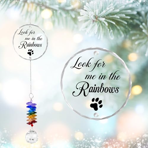 Pet Memorial Suncatcher Look for me in the Rainbows - Dog Memorial Gifts - Pet Loss - Thoughtful Dogs and Cats Remembrance - Pet Sympathy - Crystal Bereavement Gift - color: Look for Me in the Rainbows