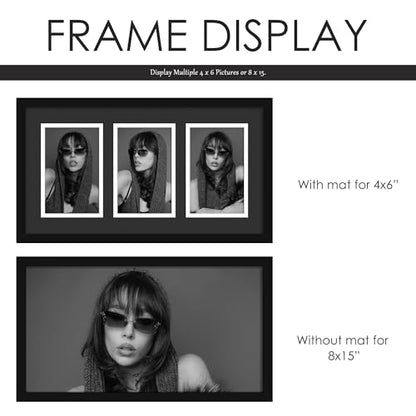 DUENPY 8x15 Collage Frame For 3 4x6 Photos Black Mat - color: Black, size: 8x15（4x6 opening）