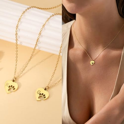 Dog Memorial Gifts for Loss of Dog Paw Print Neckalce for Women with Initial Dogs Mom Gifts Necklace for Women Dainty 14k Gold Plated Heart Necklace Pet Memorial Dogs Lover Birthday Gift for Pet Lovers - style: E